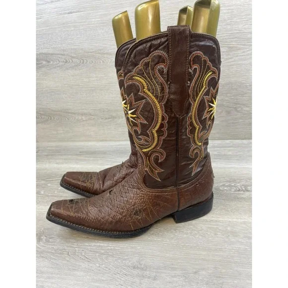 Jugo Men's Western Boot Brown Leather Snip Toe Cowboy Croc Print Shoes